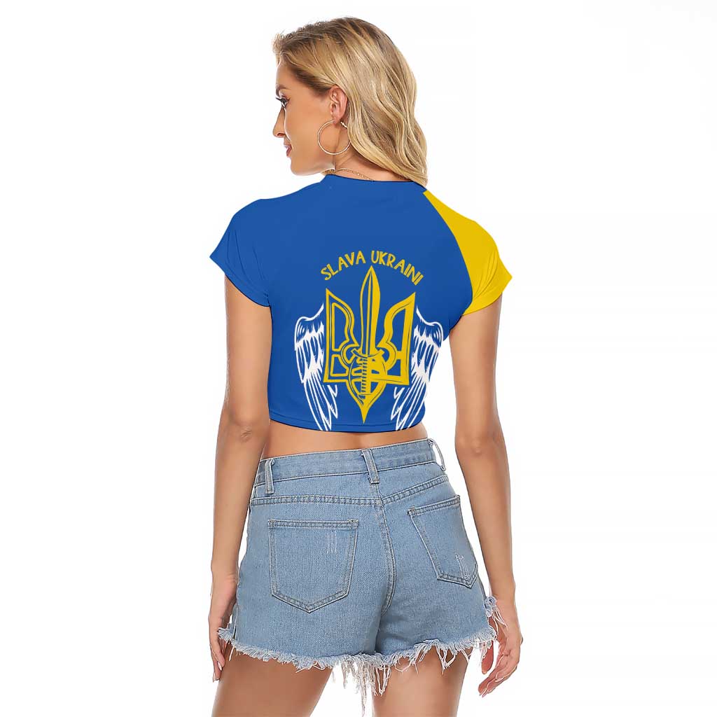 Ukraine Stylized Tryzub Raglan Cropped T Shirt Slava Ukraini