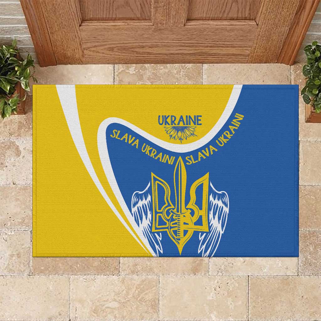 Ukraine Stylized Tryzub Rubber Doormat Slava Ukraini