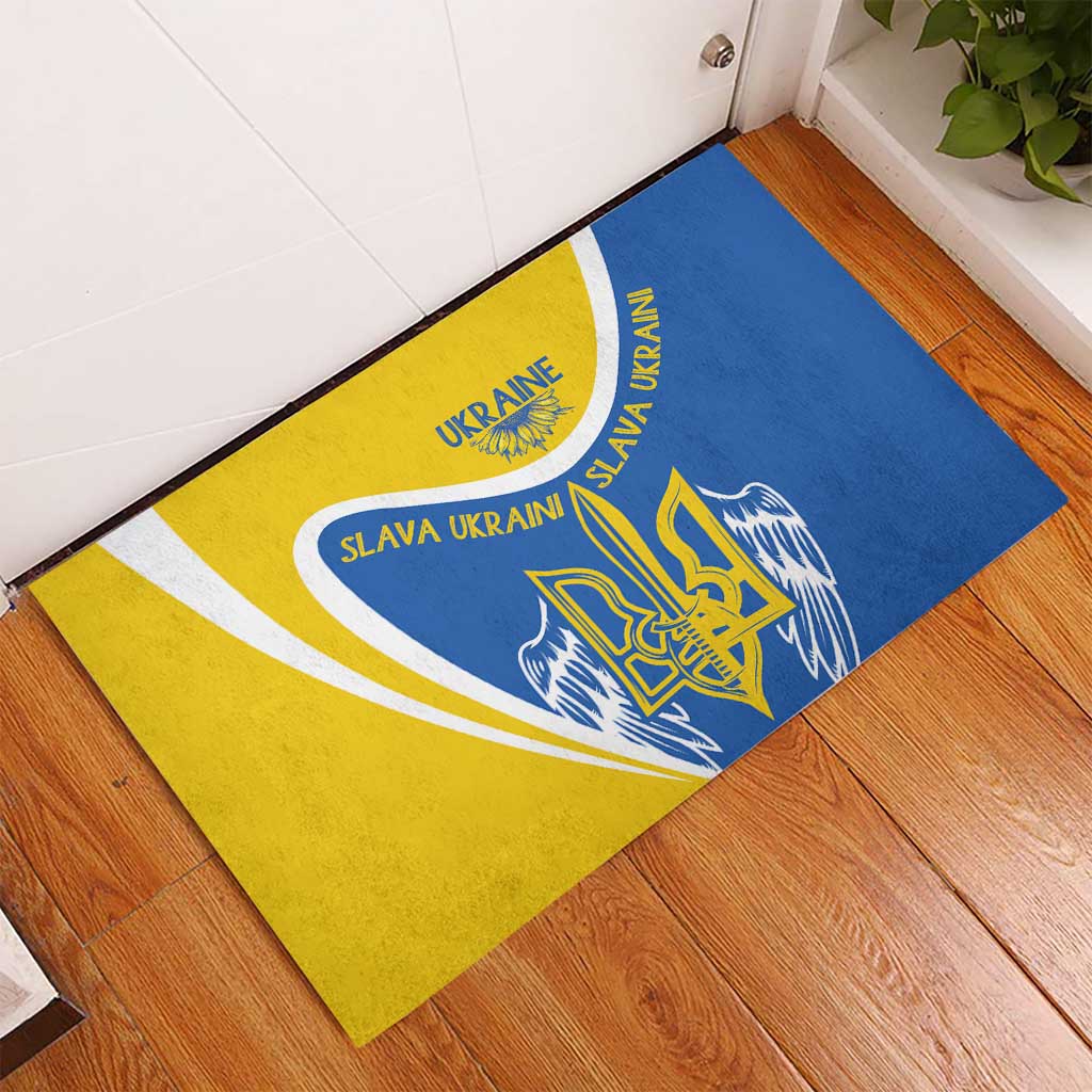Ukraine Stylized Tryzub Rubber Doormat Slava Ukraini