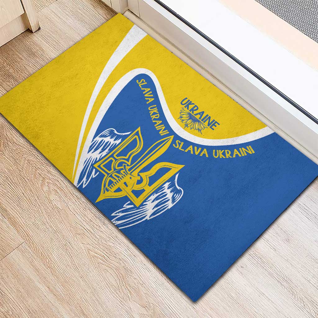 Ukraine Stylized Tryzub Rubber Doormat Slava Ukraini