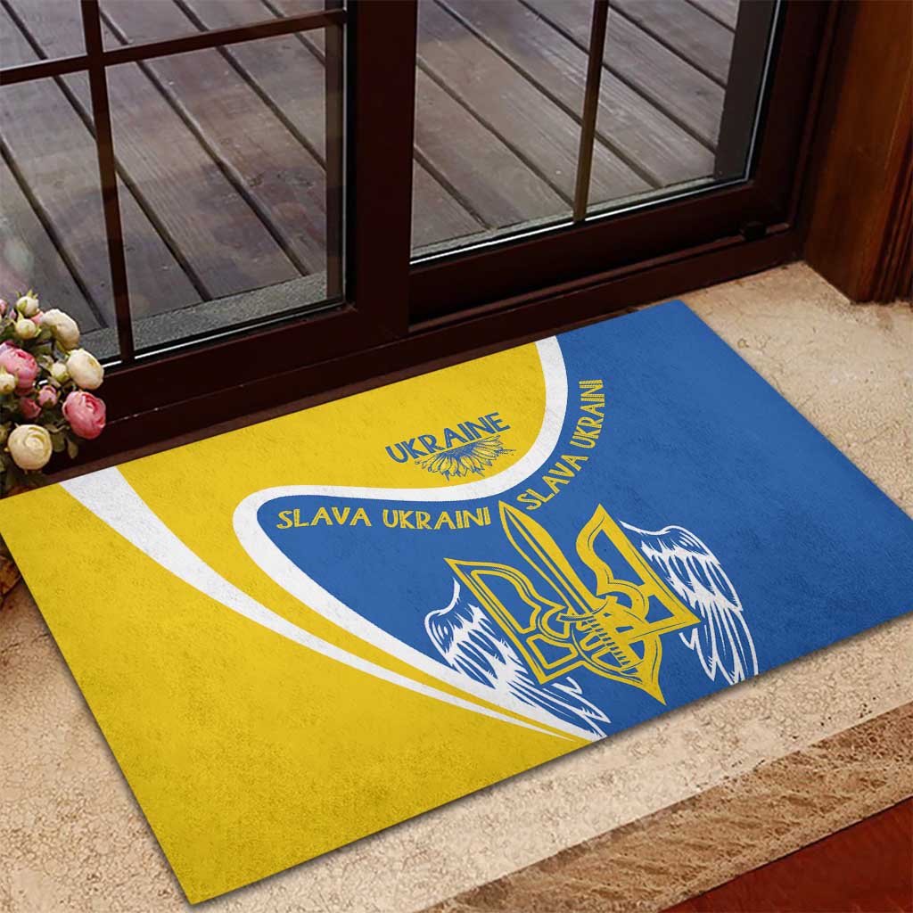 Ukraine Stylized Tryzub Rubber Doormat Slava Ukraini