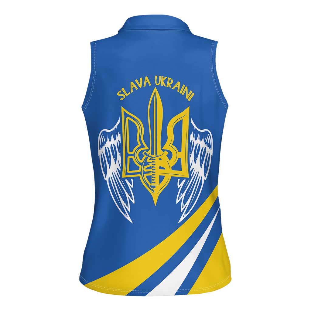 Ukraine Stylized Tryzub Women Sleeveless Polo Shirt Slava Ukraini