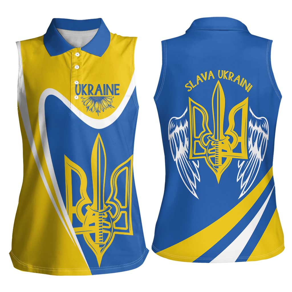Ukraine Stylized Tryzub Women Sleeveless Polo Shirt Slava Ukraini