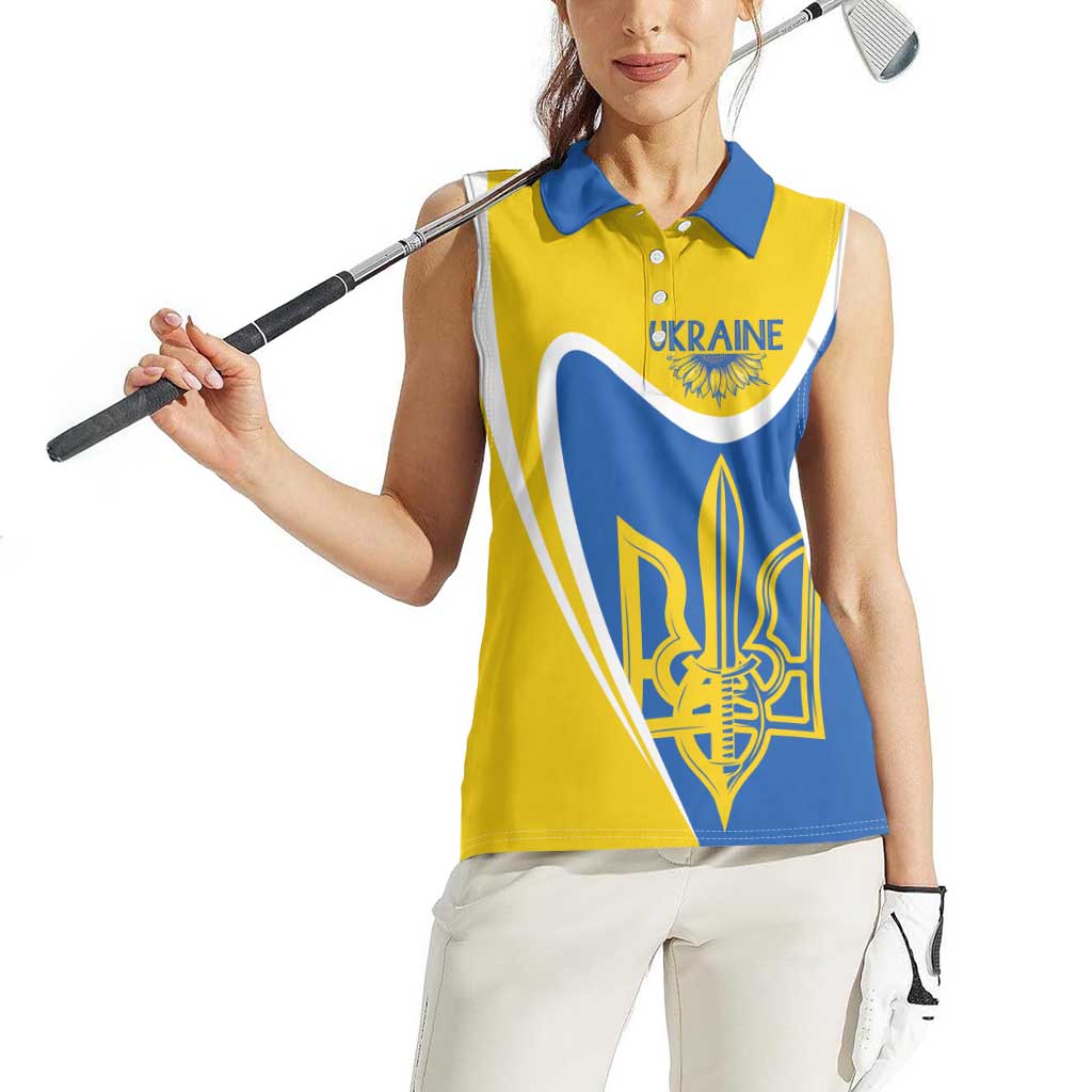 Ukraine Stylized Tryzub Women Sleeveless Polo Shirt Slava Ukraini