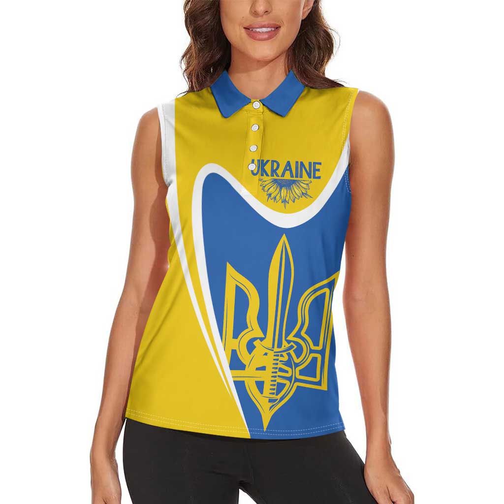 Ukraine Stylized Tryzub Women Sleeveless Polo Shirt Slava Ukraini