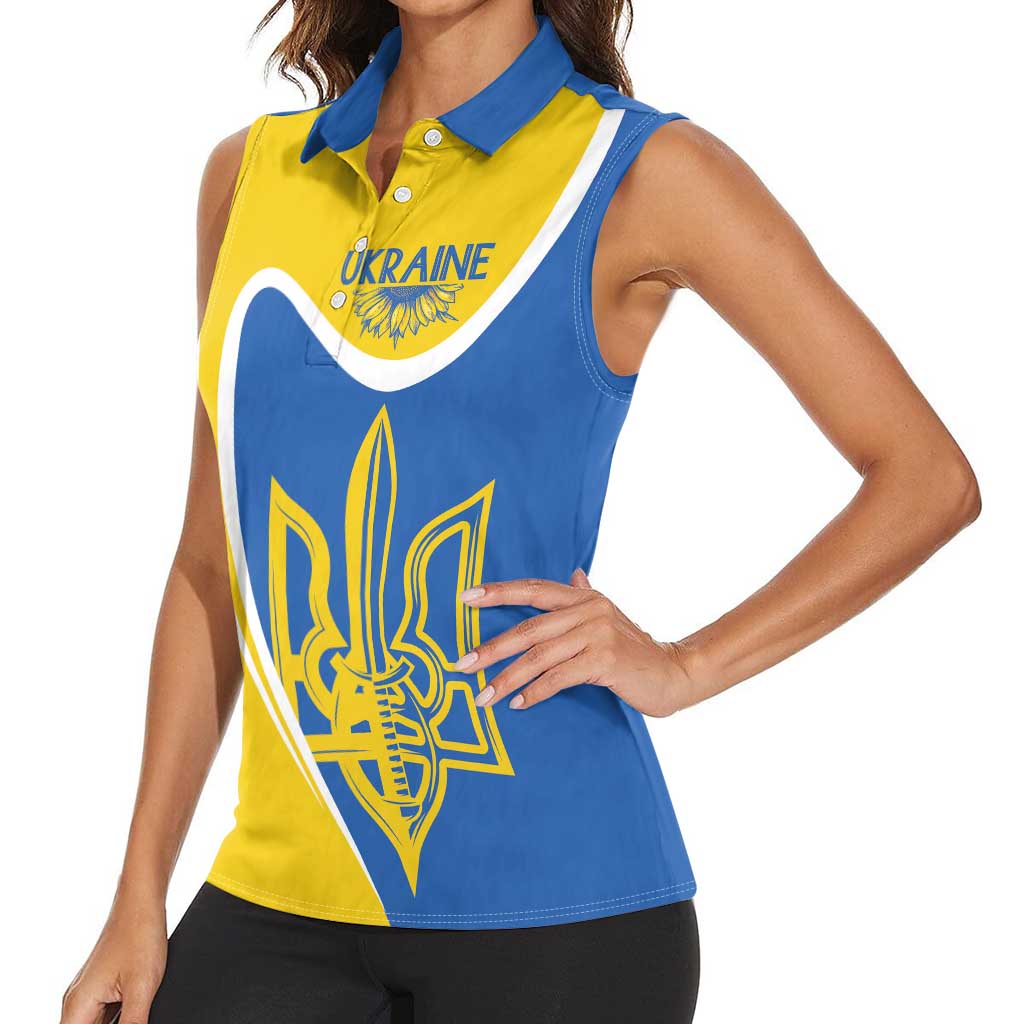 Ukraine Stylized Tryzub Women Sleeveless Polo Shirt Slava Ukraini