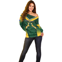 South Africa Rugby 2023 Off Shoulder Sweater Bokke Champions - Wonder Print Shop