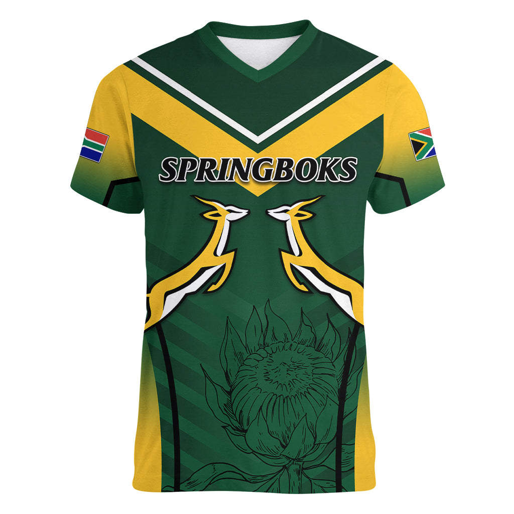 South Africa Rugby 2023 Women V Neck T Shirt Bokke Champions - Wonder Print Shop