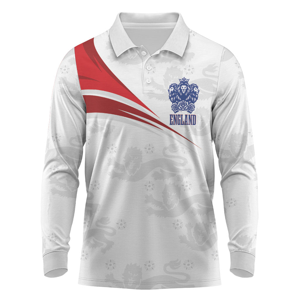England Football WC2026 Custom Long Sleeve Polo Shirt Three Lions - Happy And Glorious