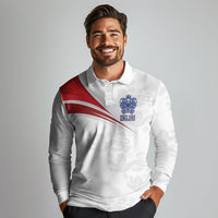 England Football WC2026 Custom Long Sleeve Polo Shirt Three Lions - Happy And Glorious