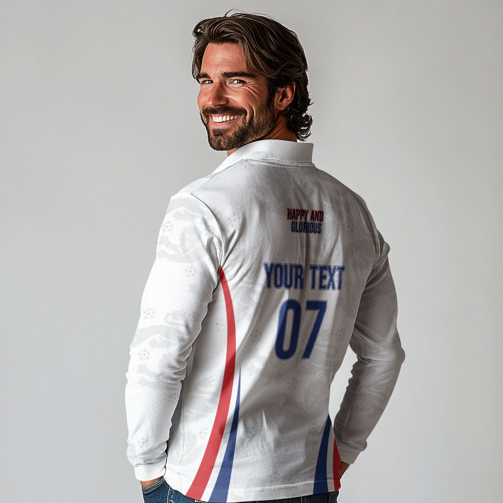 England Football WC2026 Custom Long Sleeve Polo Shirt Three Lions - Happy And Glorious