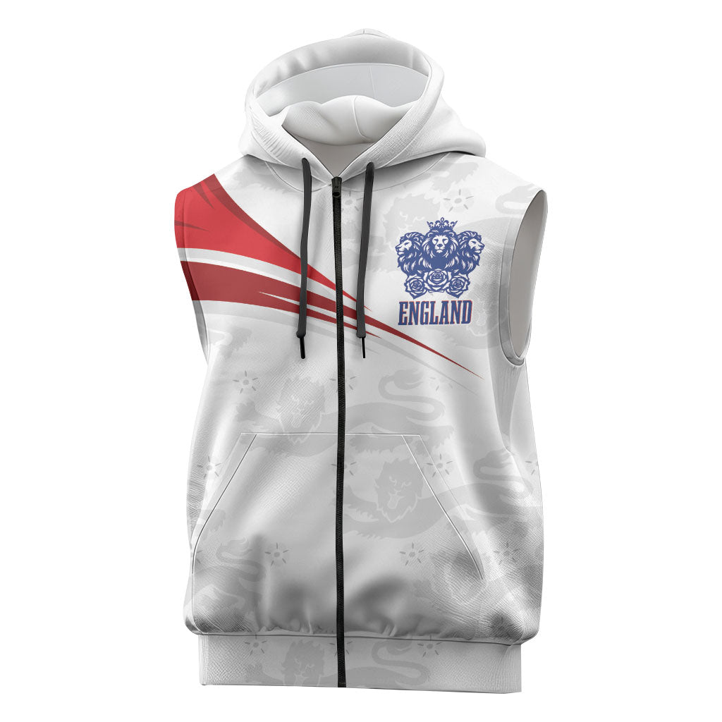 England Football WC2026 Custom Sleeveless Zip Hoodie Three Lions - Happy And Glorious