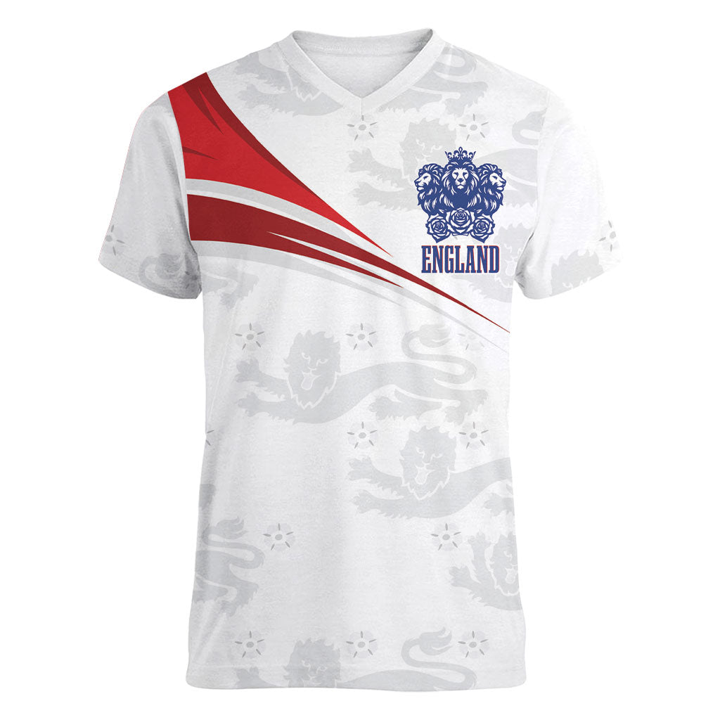 England Football WC2026 Custom Women V-Neck T-Shirt Three Lions - Happy And Glorious
