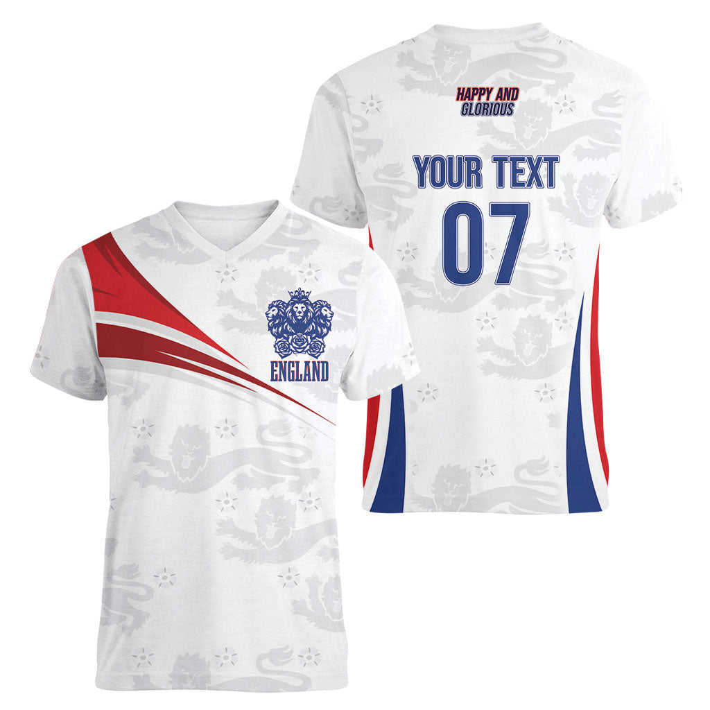 England Football WC2026 Custom Women V-Neck T-Shirt Three Lions - Happy And Glorious