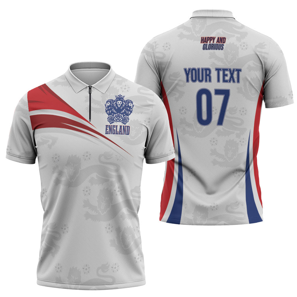 England Football WC2026 Custom Zipper Polo Shirt Three Lions - Happy And Glorious