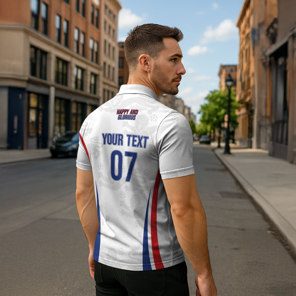 England Football WC2026 Custom Zipper Polo Shirt Three Lions - Happy And Glorious