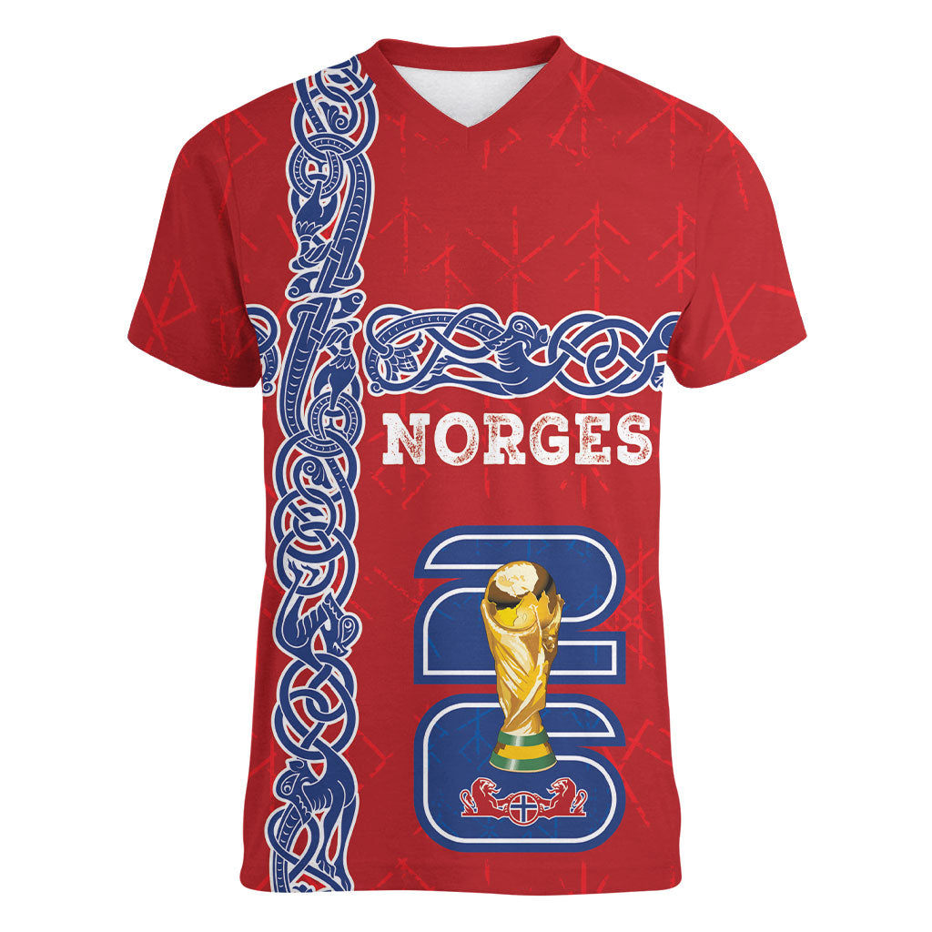 Norway Football WC2026 Custom Women V-Neck T-Shirt Norges Landslaget Vikings