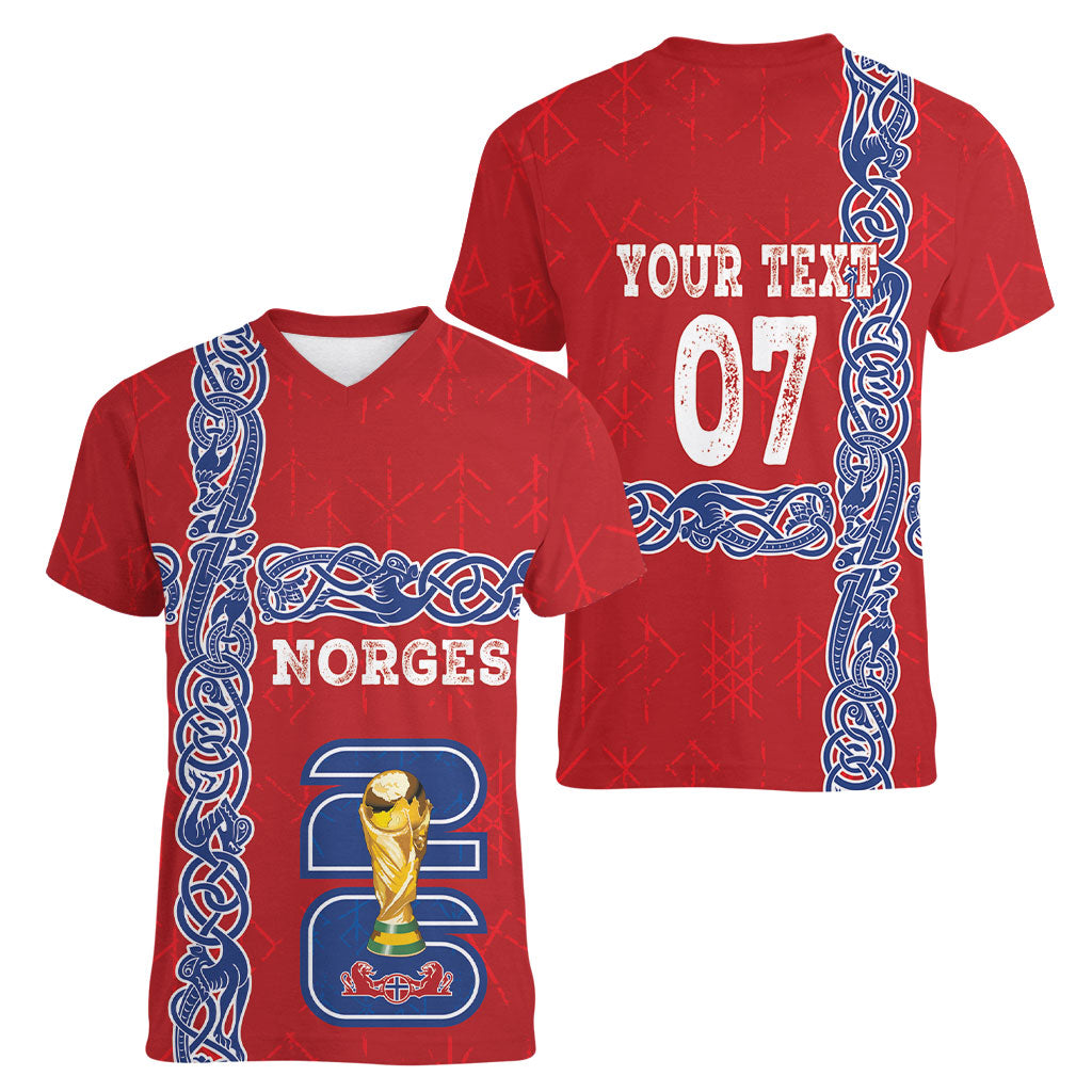 Norway Football WC2026 Custom Women V-Neck T-Shirt Norges Landslaget Vikings