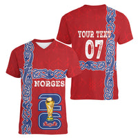 Norway Football WC2026 Custom Women V-Neck T-Shirt Norges Landslaget Vikings