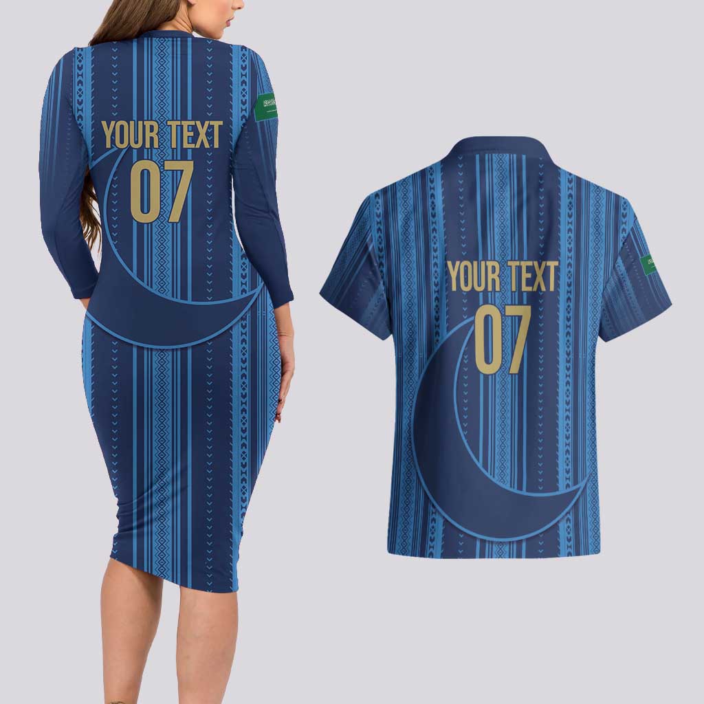 Saudi Football Al Zaeem Custom Couples Matching Long Sleeve Bodycon Dress and Hawaiian Shirt Crescent Moon - Wonder Print Shop