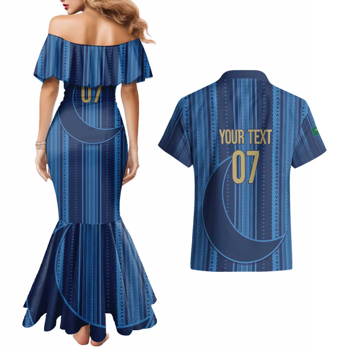 Saudi Football Al Zaeem Custom Couples Matching Mermaid Dress and Hawaiian Shirt Crescent Moon - Wonder Print Shop