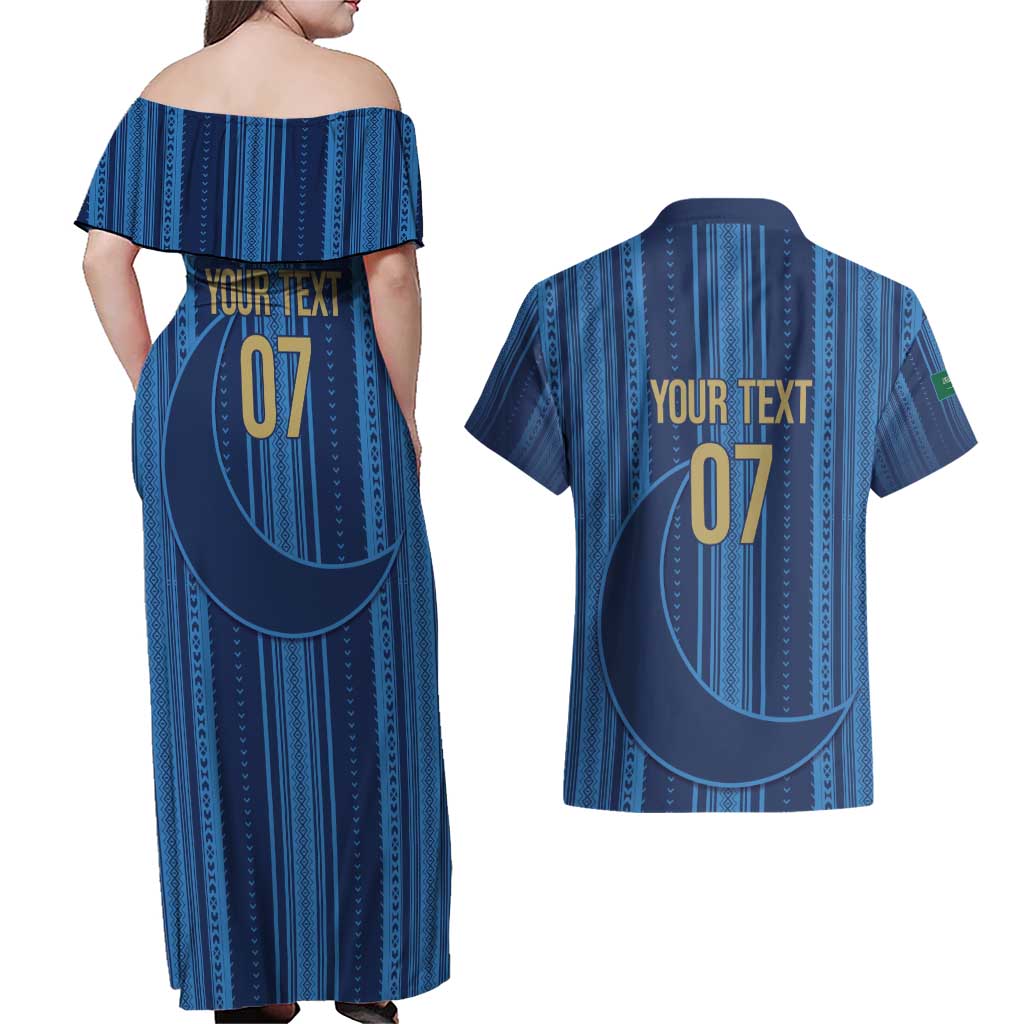 Saudi Football Al Zaeem Custom Couples Matching Off Shoulder Maxi Dress and Hawaiian Shirt Crescent Moon - Wonder Print Shop