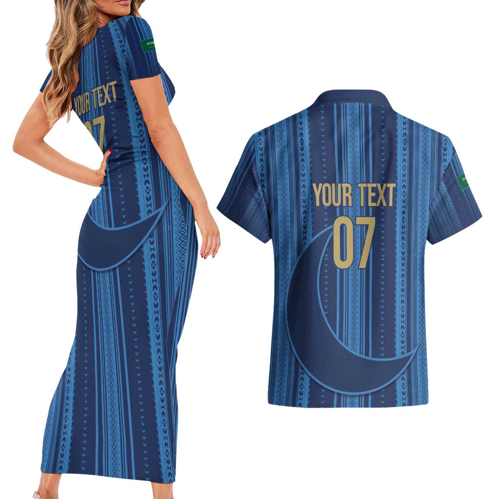 Saudi Football Al Zaeem Custom Couples Matching Short Sleeve Bodycon Dress and Hawaiian Shirt Crescent Moon - Wonder Print Shop