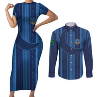 Saudi Football Al Zaeem Custom Couples Matching Short Sleeve Bodycon Dress and Long Sleeve Button Shirt Crescent Moon - Wonder Print Shop