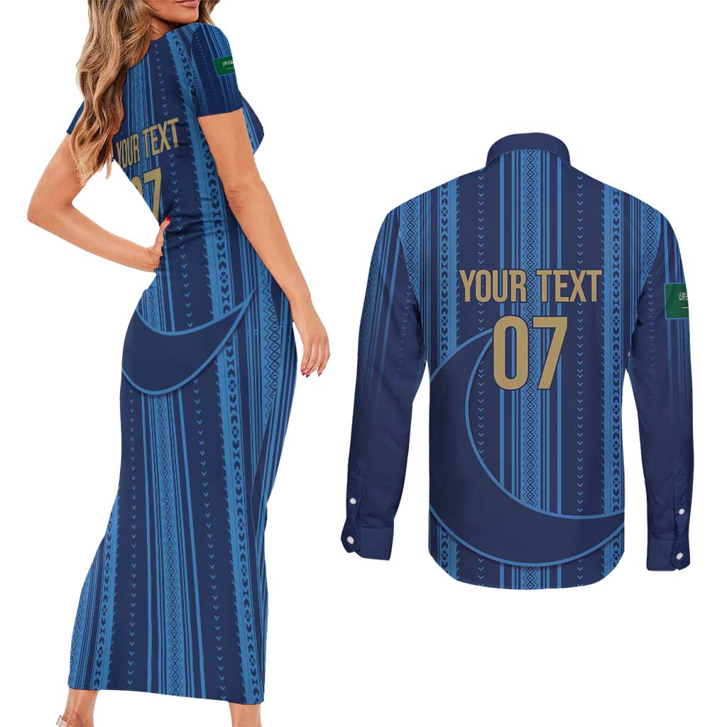 Saudi Football Al Zaeem Custom Couples Matching Short Sleeve Bodycon Dress and Long Sleeve Button Shirt Crescent Moon - Wonder Print Shop