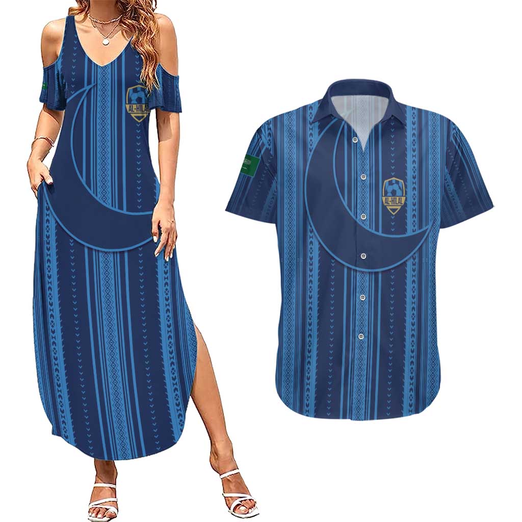Saudi Football Al Zaeem Custom Couples Matching Summer Maxi Dress and Hawaiian Shirt Crescent Moon - Wonder Print Shop
