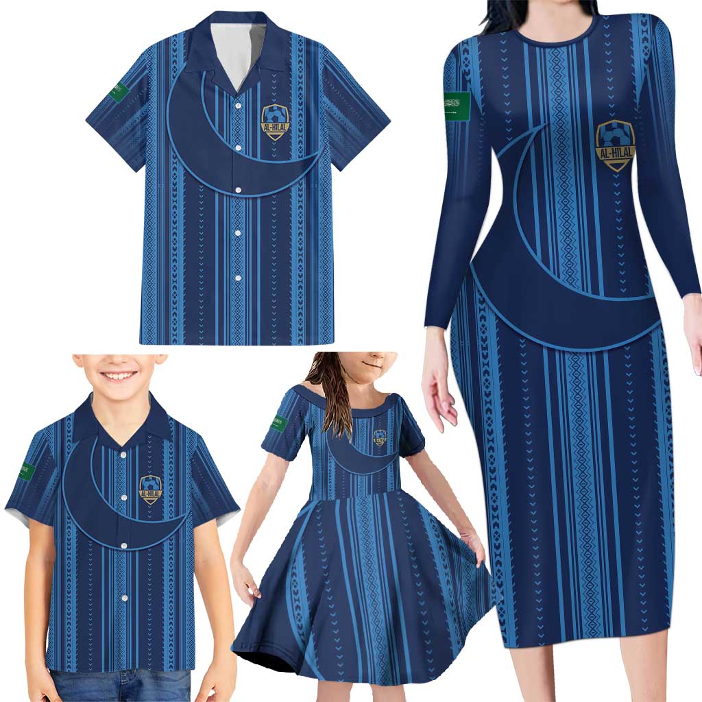 Saudi Football Al Zaeem Custom Family Matching Long Sleeve Bodycon Dress and Hawaiian Shirt Crescent Moon - Wonder Print Shop