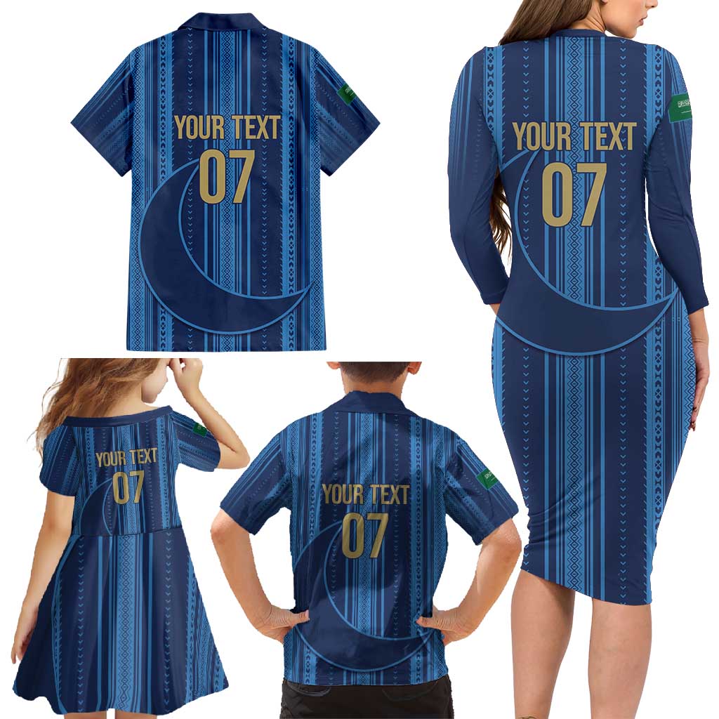 Saudi Football Al Zaeem Custom Family Matching Long Sleeve Bodycon Dress and Hawaiian Shirt Crescent Moon - Wonder Print Shop