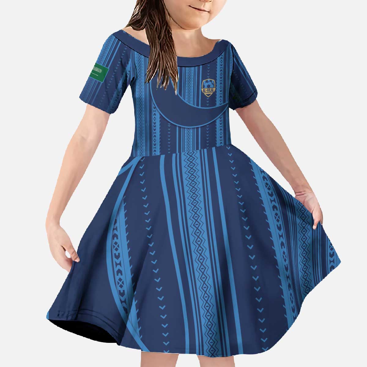 Saudi Football Al Zaeem Custom Family Matching Off The Shoulder Long Sleeve Dress and Hawaiian Shirt Crescent Moon - Wonder Print Shop
