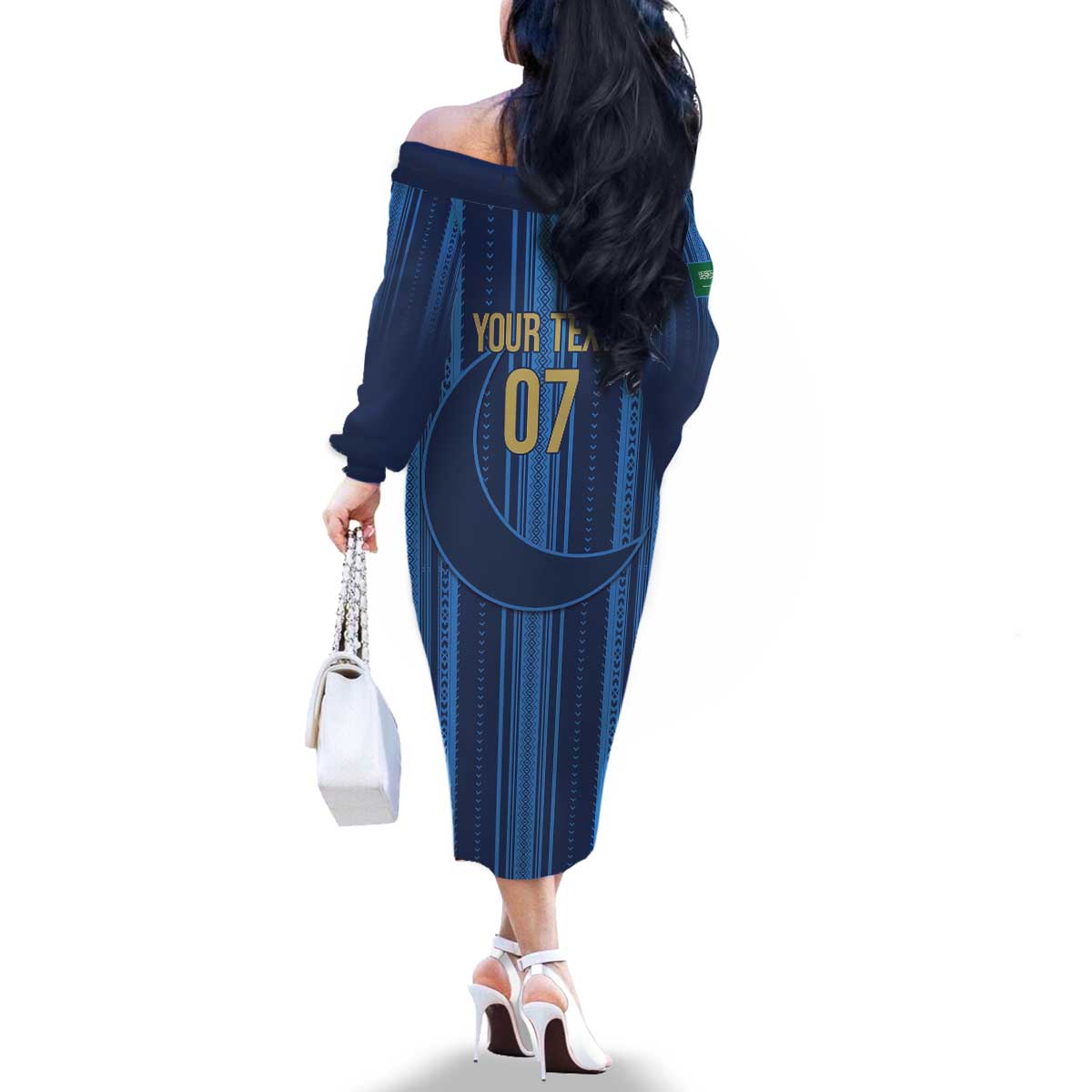 Saudi Football Al Zaeem Custom Family Matching Off The Shoulder Long Sleeve Dress and Hawaiian Shirt Crescent Moon - Wonder Print Shop