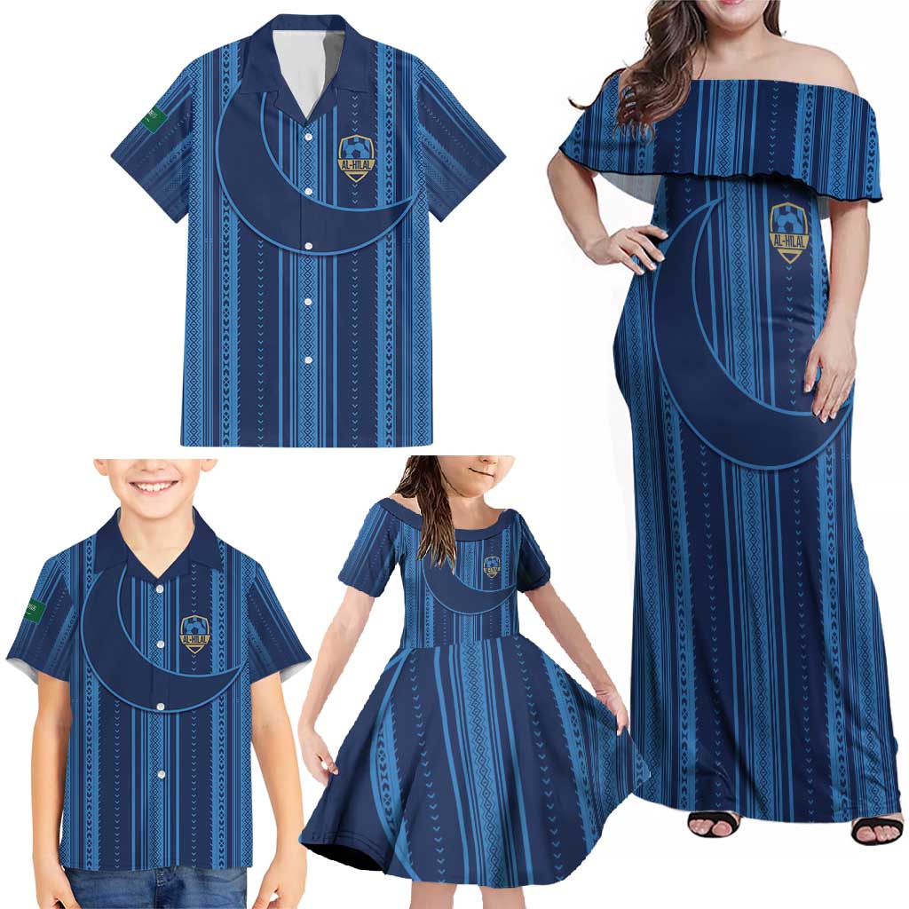 Saudi Football Al Zaeem Custom Family Matching Off Shoulder Maxi Dress and Hawaiian Shirt Crescent Moon - Wonder Print Shop
