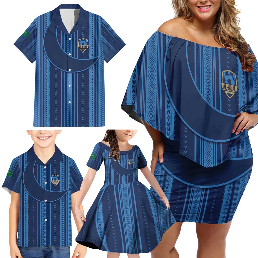 Saudi Football Al Zaeem Custom Family Matching Off Shoulder Short Dress and Hawaiian Shirt Crescent Moon - Wonder Print Shop