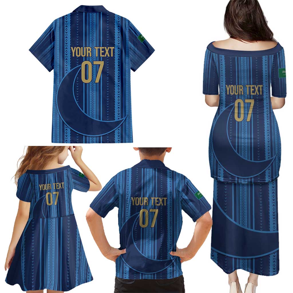 Saudi Football Al Zaeem Custom Family Matching Puletasi and Hawaiian Shirt Crescent Moon - Wonder Print Shop