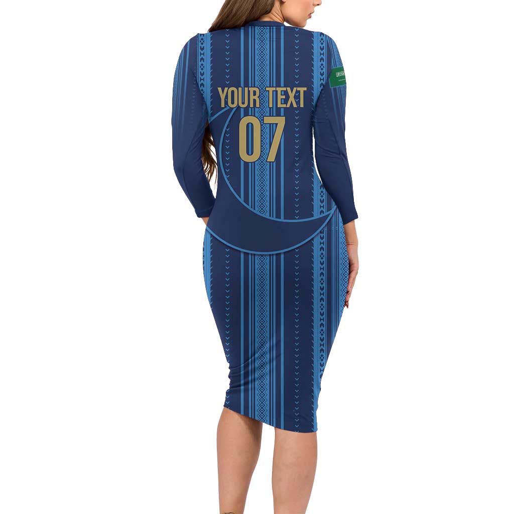 Saudi Football Al Zaeem Custom Long Sleeve Bodycon Dress Crescent Moon - Wonder Print Shop