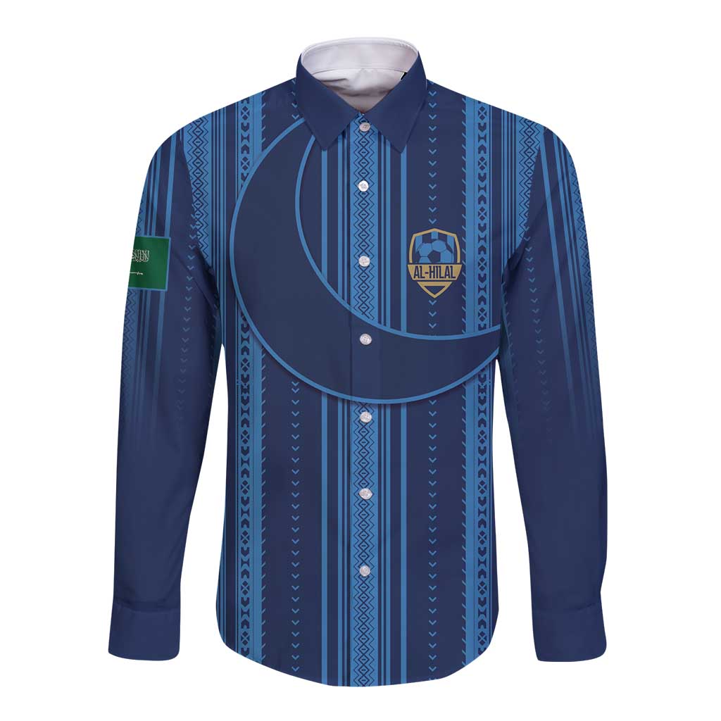 Saudi Football Al Zaeem Custom Long Sleeve Button Shirt Crescent Moon - Wonder Print Shop