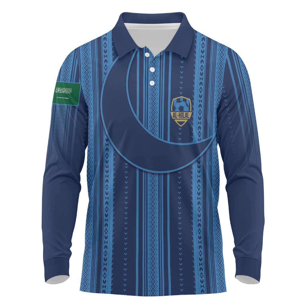 Saudi Football Al Zaeem Custom Long Sleeve Polo Shirt Crescent Moon - Wonder Print Shop