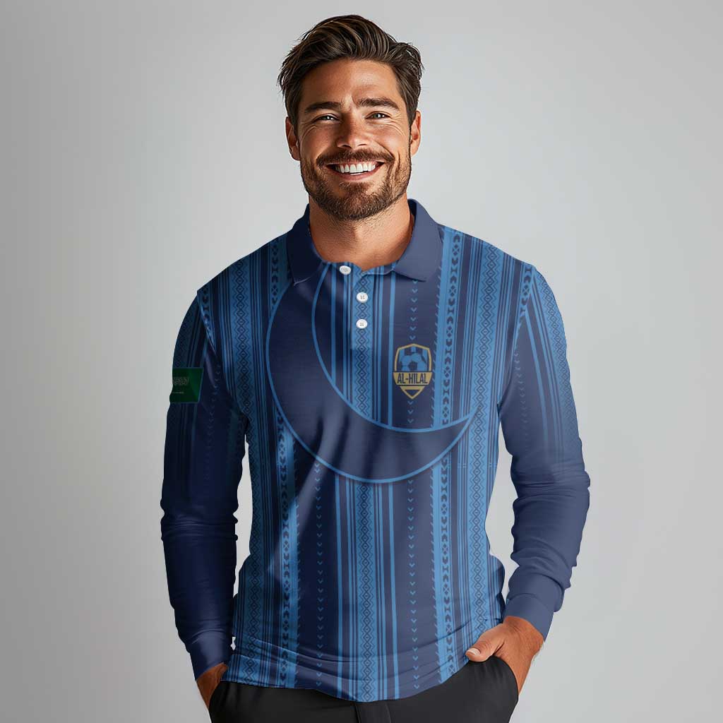 Saudi Football Al Zaeem Custom Long Sleeve Polo Shirt Crescent Moon - Wonder Print Shop