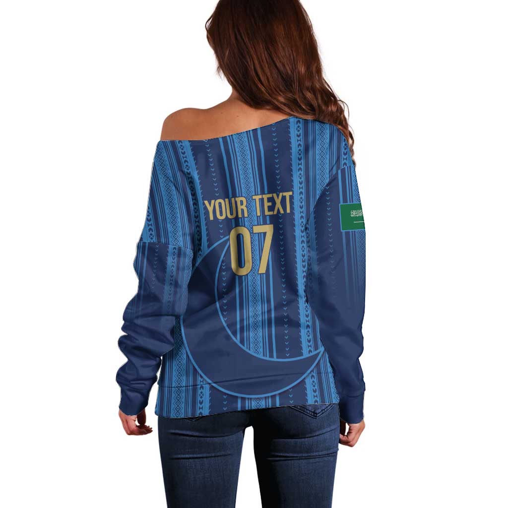 Saudi Football Al Zaeem Custom Off Shoulder Sweater Crescent Moon - Wonder Print Shop