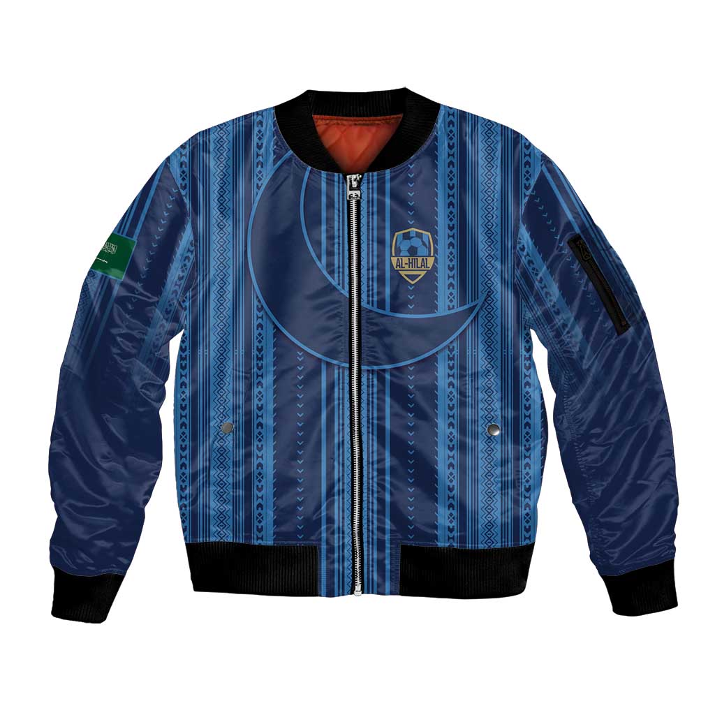 Saudi Football Al Zaeem Custom Sleeve Zip Bomber Jacket Crescent Moon - Wonder Print Shop