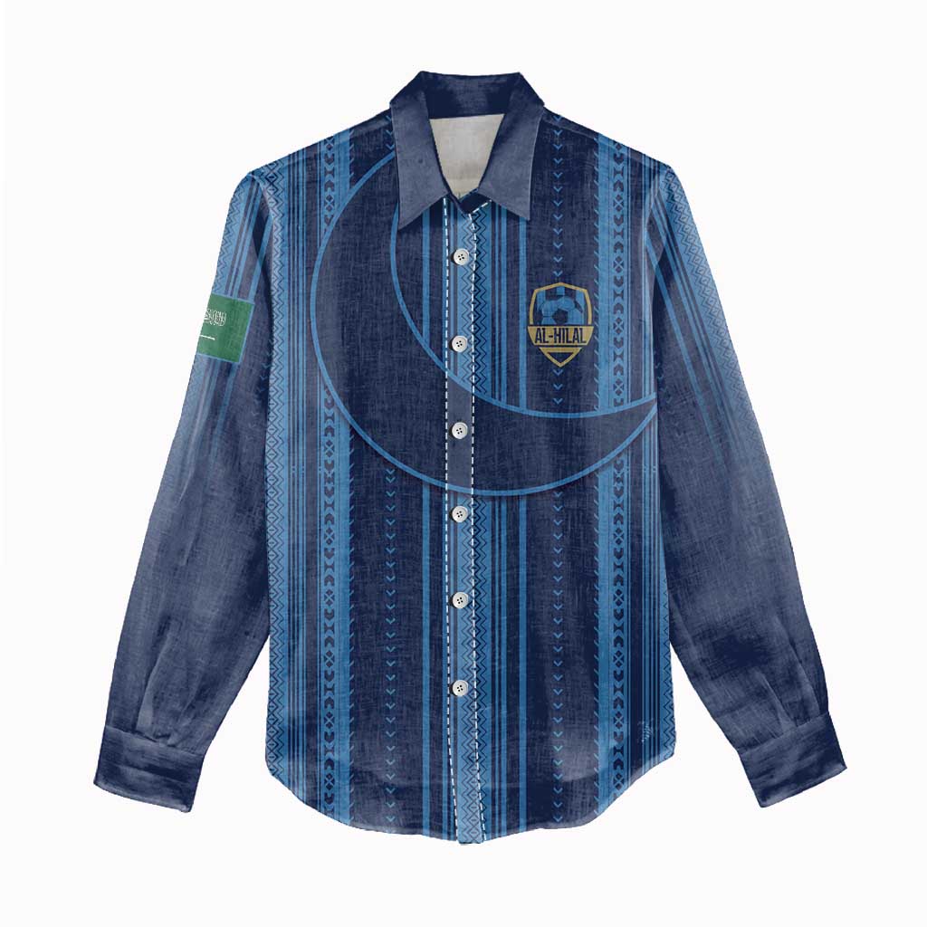 Saudi Football Al Zaeem Custom Women Casual Shirt Crescent Moon - Wonder Print Shop