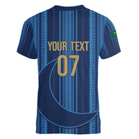 Saudi Football Al Zaeem Custom Women V-Neck T-Shirt Crescent Moon - Wonder Print Shop