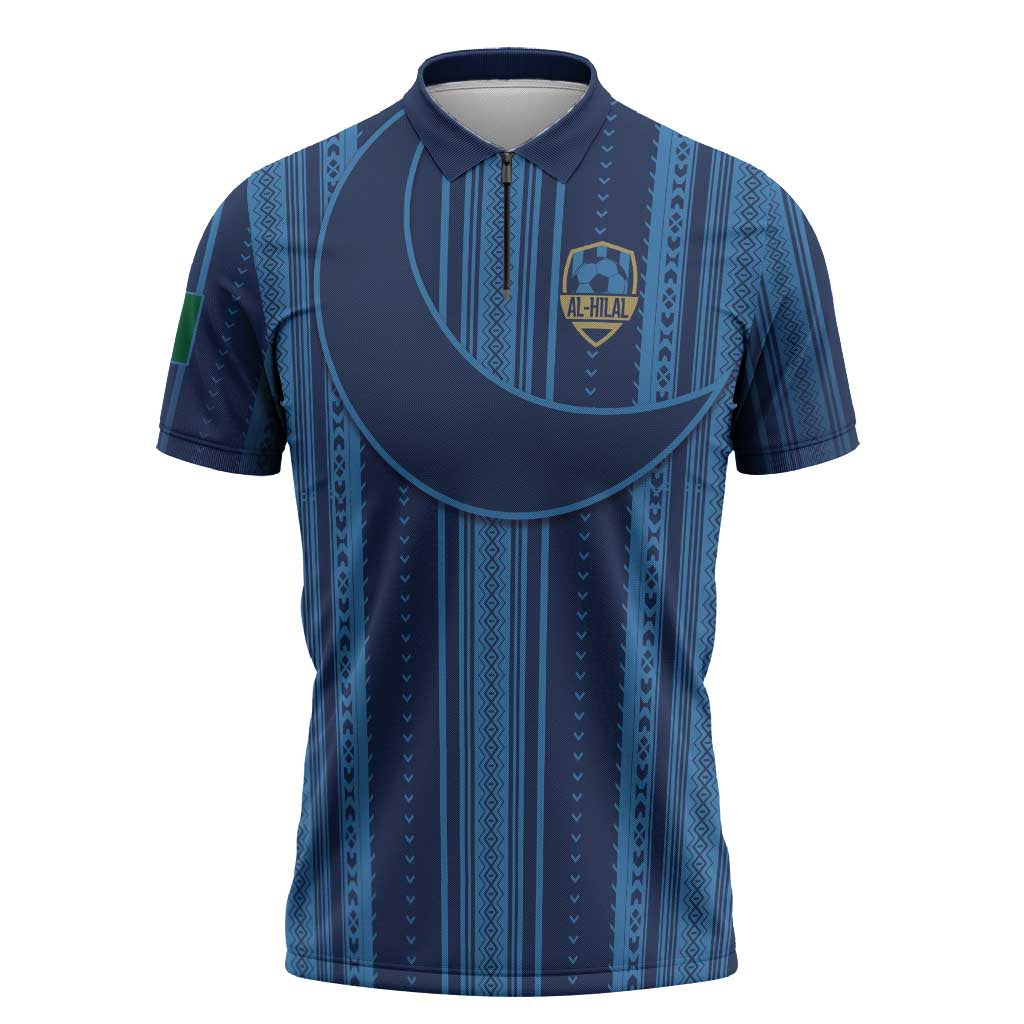 Saudi Football Al Zaeem Custom Zipper Polo Shirt Crescent Moon - Wonder Print Shop