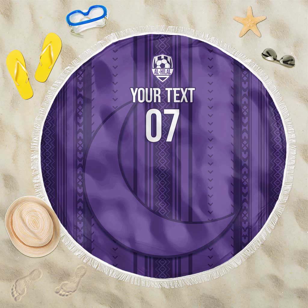 Saudi Football Al Zaeem Custom Beach Blanket Crescent Moon - Purple - Wonder Print Shop