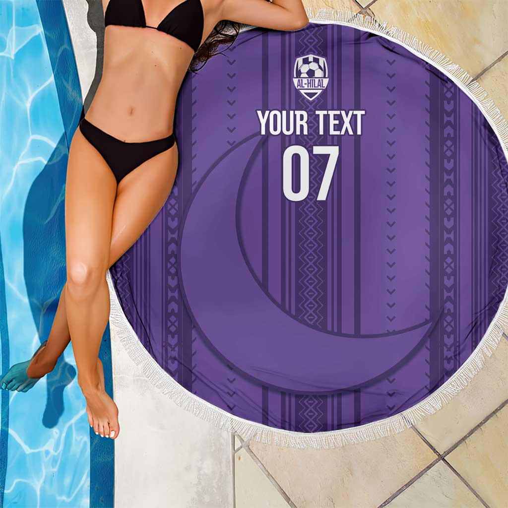 Saudi Football Al Zaeem Custom Beach Blanket Crescent Moon - Purple - Wonder Print Shop