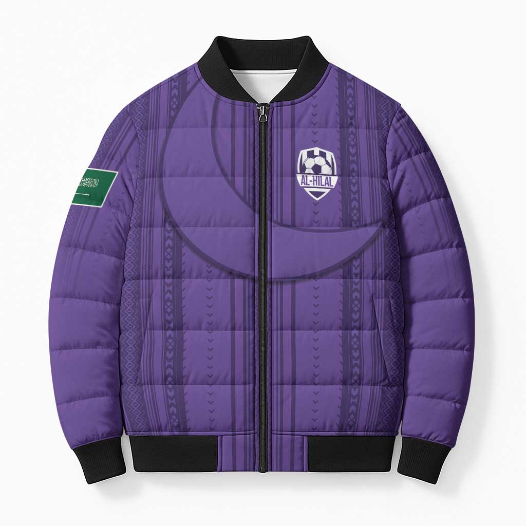 Saudi Football Al Zaeem Custom Bomber Puffer Jacket Crescent Moon - Purple - Wonder Print Shop