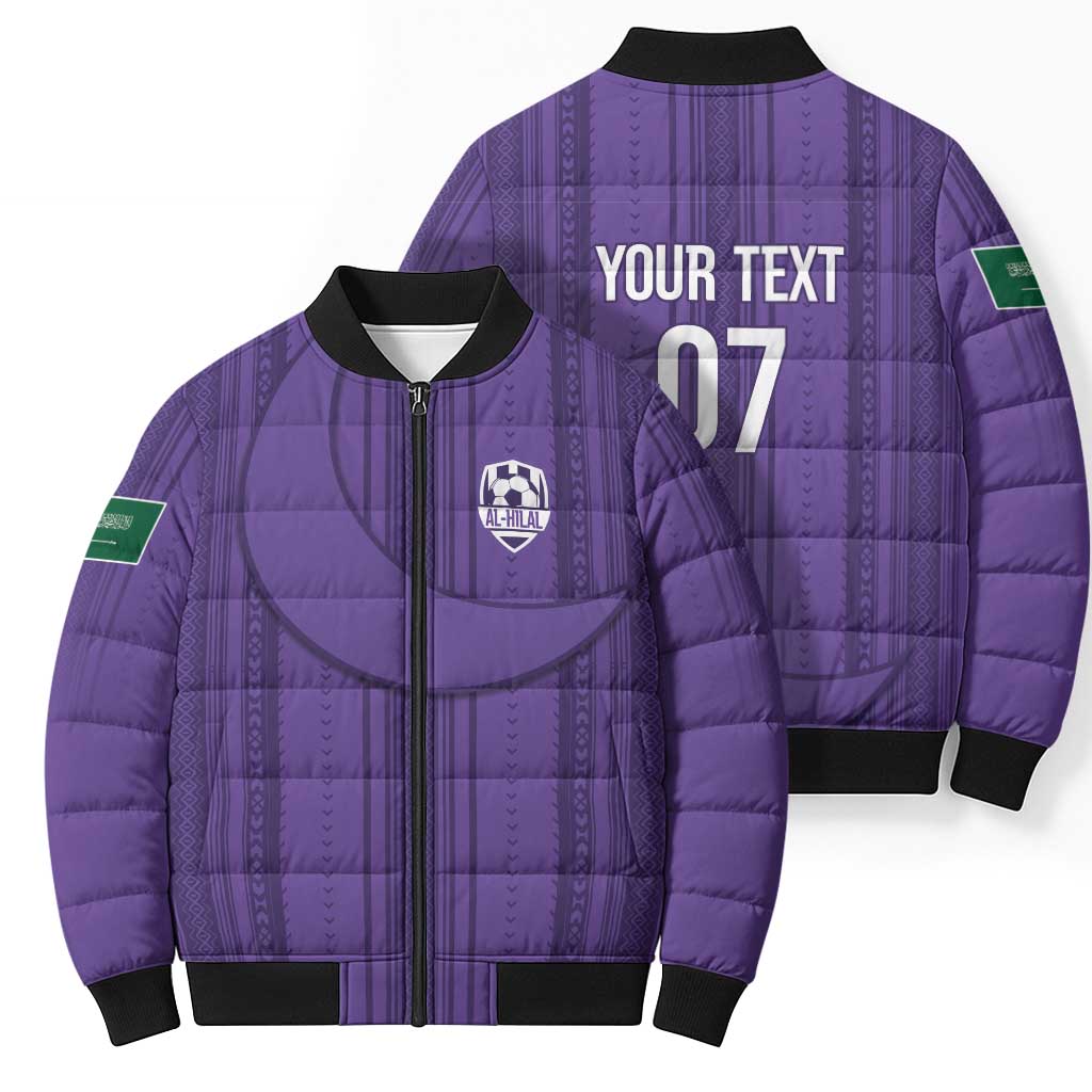 Saudi Football Al Zaeem Custom Bomber Puffer Jacket Crescent Moon - Purple - Wonder Print Shop